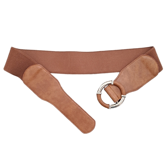 Womens elastic corset wide brown faux leather corset stretch boho waist belt - Picture 9 of 13